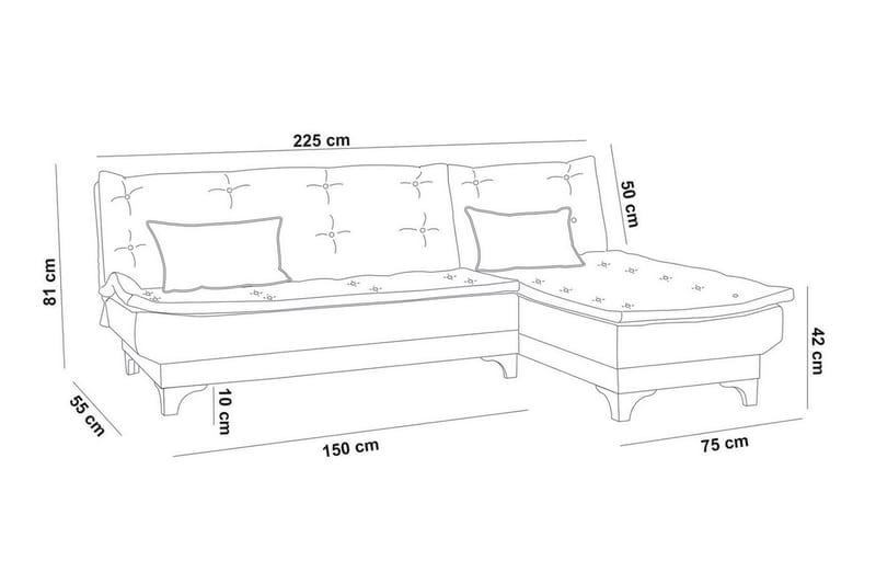 Turso sovesofa med divan højre - Blå - Sovesofaer - Sovesofa chaiselong