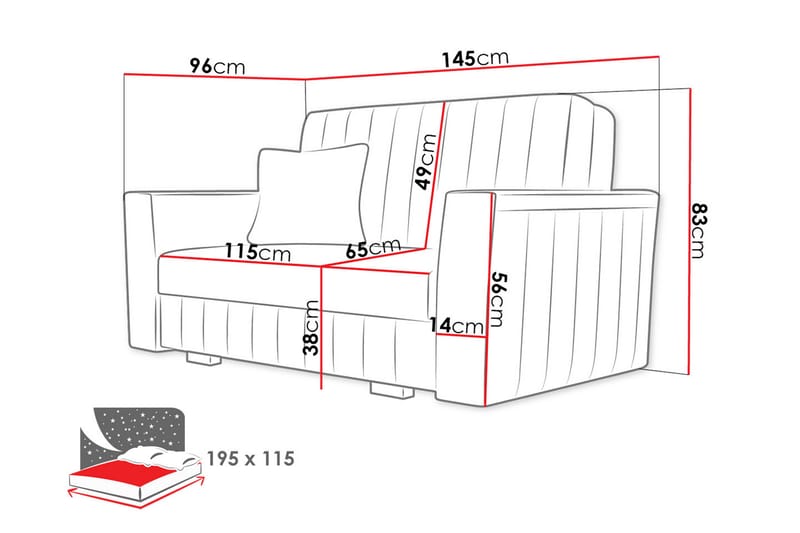 Upperud 2-Pers. Sovesofa - Velour/Sort - Sovesofaer - 2 personers sovesofa - Velour sofaer