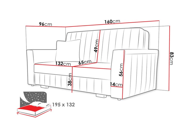 Upperud 3-Pers. Sovesofa - Velour/Sort - Møbler - Sofaer - Sovesofaer