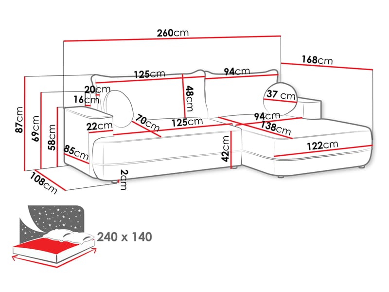 Uppland Sovesofa med chaiselong 3-personers - Beige - Møbler - Sofaer - Sovesofaer