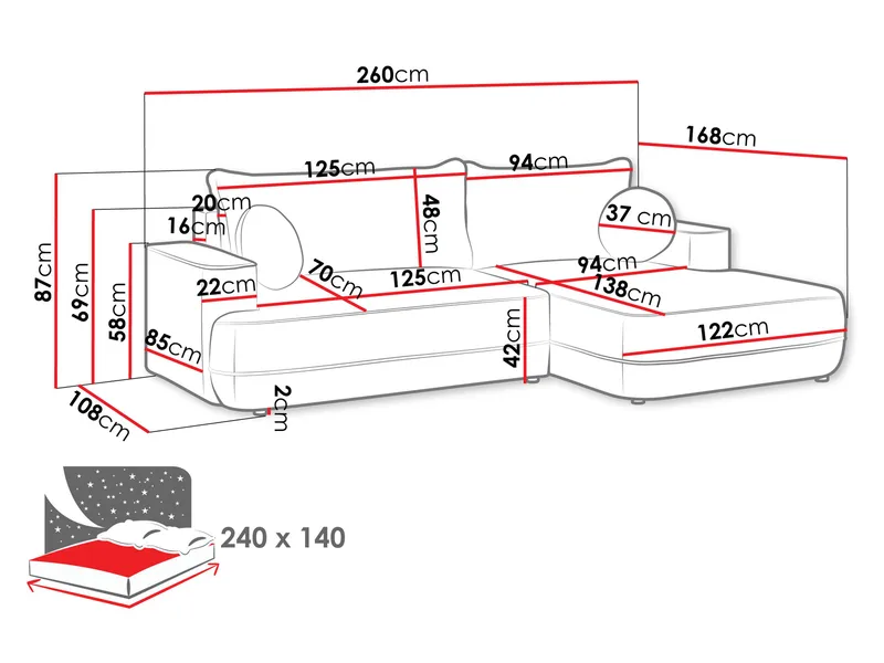 Uppland Sovesofa med chaiselong 3-personers - Beige - Møbler - Sofaer - Sovesofaer