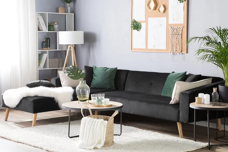 Vadso Venstre Sovesofa 100x270 cm i Fløjl - Antracit - Møbler - Sofaer - Sovesofaer