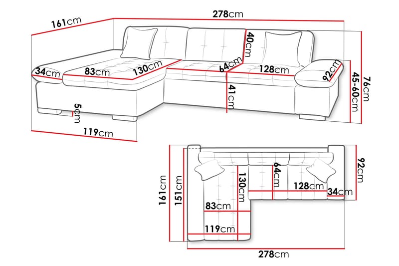 Vananda Soffa med Divan 3-personers - Orange - Møbler - Sofaer - Sovesofaer - Sovesofa chaiselong
