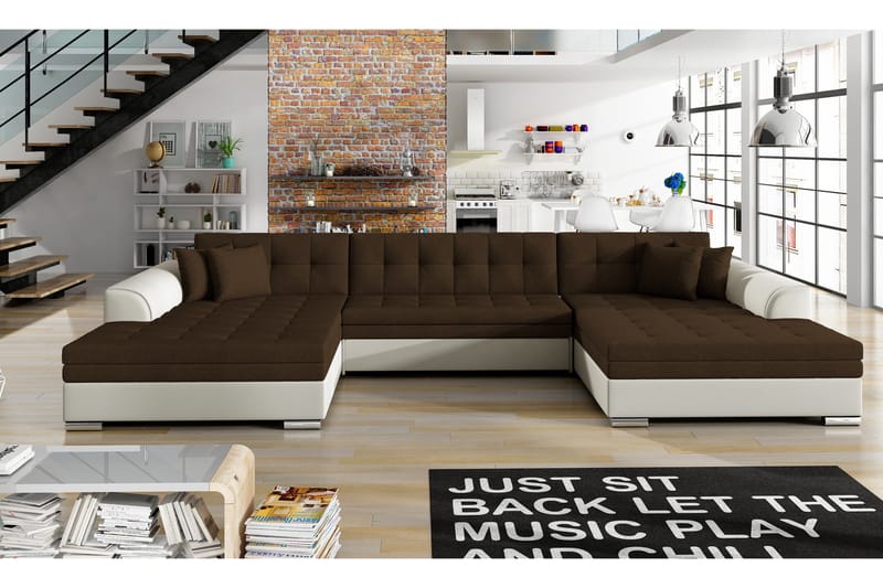 Ventolia Knappet U-formet Hjørnesovesofa i Stof - Beige|Brun - Møbler - Sofaer - Sovesofaer