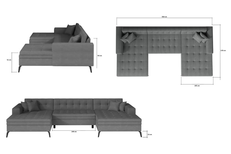 Vertizo Hjørnesofa - Turkis - Sovesofaer - Velour sofaer - U sovesofa - Sovesofa chaiselong