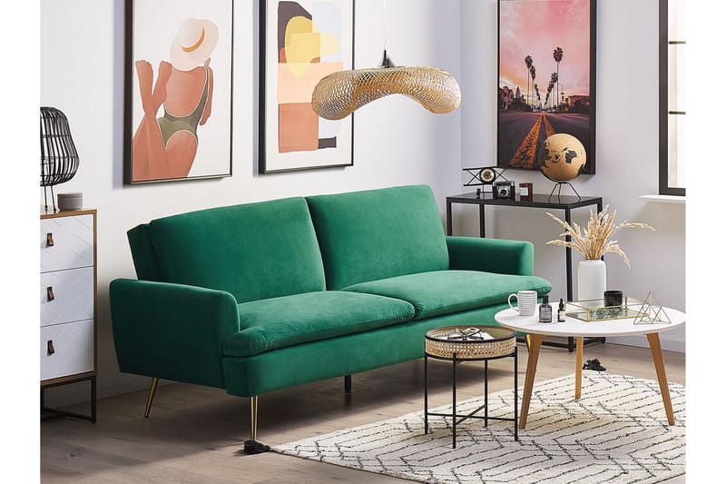 Vettre 3-Pers. Sovesofa - Velour/Mørkegrøn - Sovesofaer - 3 personers sovesofa