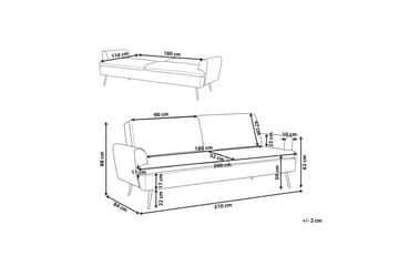 Vettre 3-personers Rektangulær Sovesofa 110x180 cm i Fløjl - Beige - Møbler - Sofaer - Sovesofaer