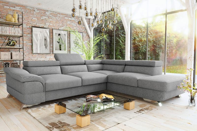 View Sovesofa 3-pers med Chaiselong Højre - Mørkegrå - Møbler - Sofaer - Sovesofaer