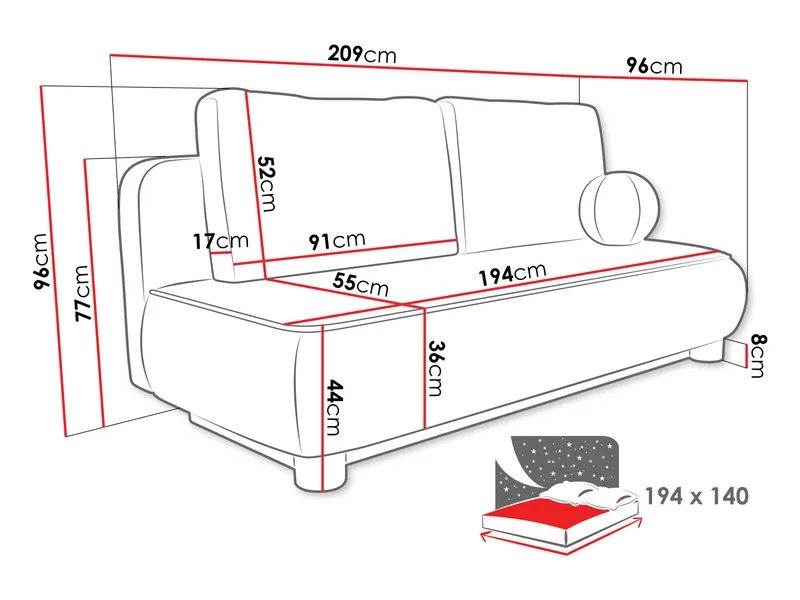 Villoruela Sovesofa 3-personers - Grå - Møbler - Sofaer - Sovesofaer