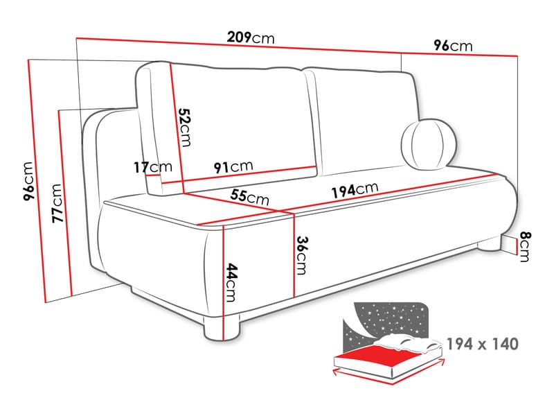 Villoruela Sovesofa 3-personers - Grøn - Møbler - Sofaer - Sovesofaer