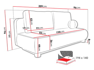 Villoruela Sovesofa 3-personers - Grå - Møbler - Sofaer - Sovesofaer