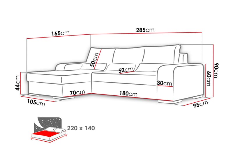 Virago Sovesofa med diva 285x165x90 cm - Sovesofaer - Sovesofa chaiselong