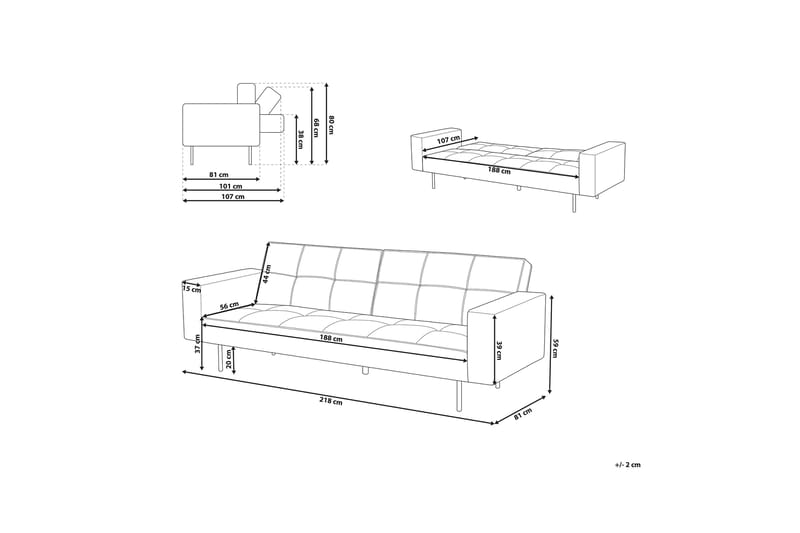 Visnes sovesofa 218 cm - Blå - Sovesofaer - 3 personers sovesofa