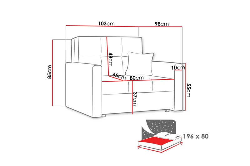 Viva sovesofa 103x100x85 cm - Sovesofaer - 2 personers sovesofa - Velour sofaer