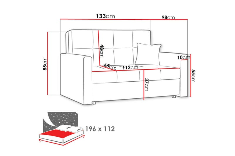 Viva sovesofa 133x100x85 cm - Sovesofaer - 2 personers sovesofa - Velour sofaer