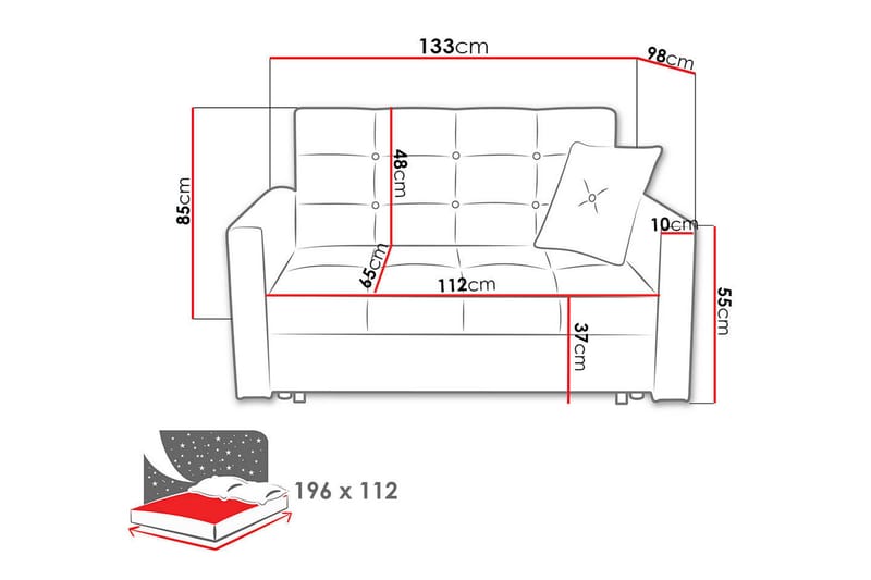 Viva sovesofa 133x100x85 cm - Sovesofaer - 2 personers sovesofa