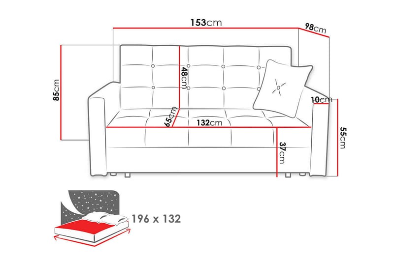 Viva sovesofa 153x100x85 cm - Sovesofaer - 2 personers sovesofa