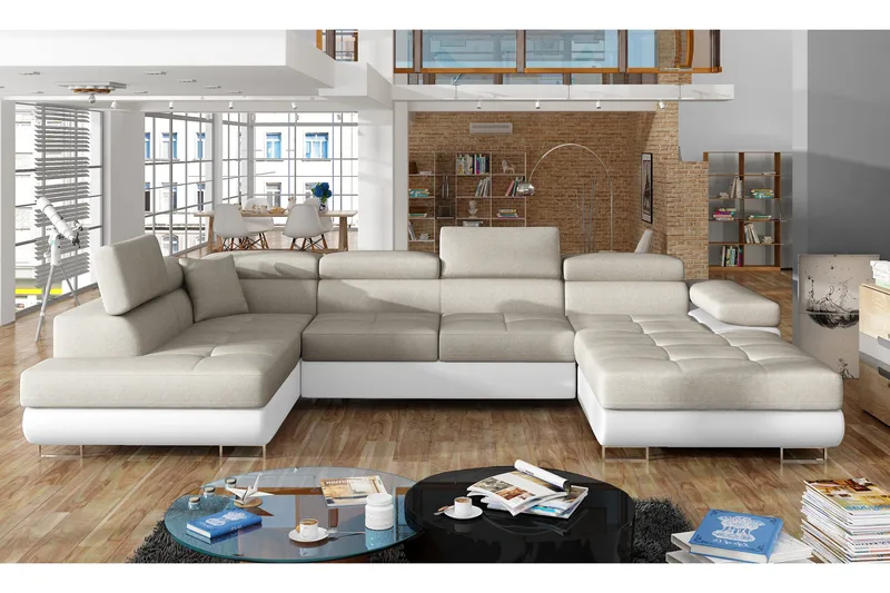 Vueltas Hjørnesovesofa - Beige / hvid - Møbler - Sofaer - Sovesofaer