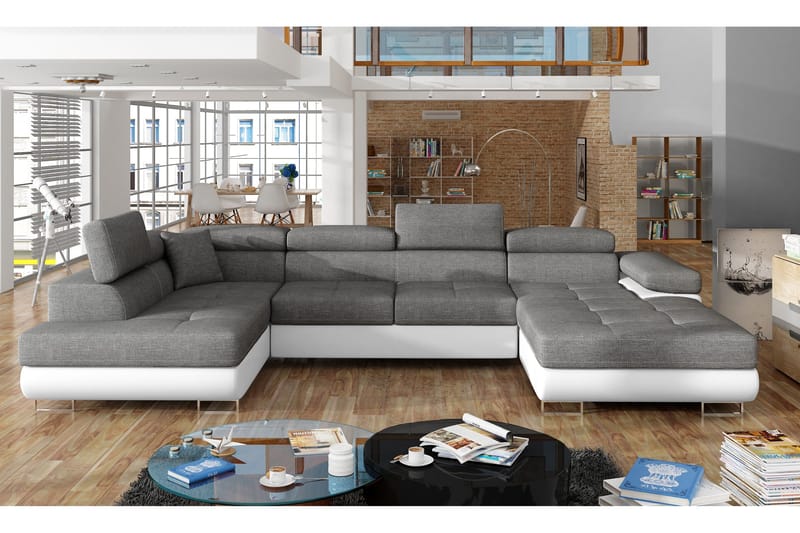 Vueltas Hjørnesovesofa - Grå / hvid - Møbler - Sofaer - Sovesofaer