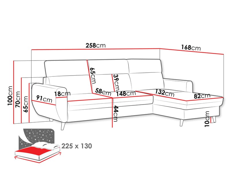 Vylon 3-personers sovesofa med chaiselong - Blå - Møbler - Sofaer - Sovesofaer