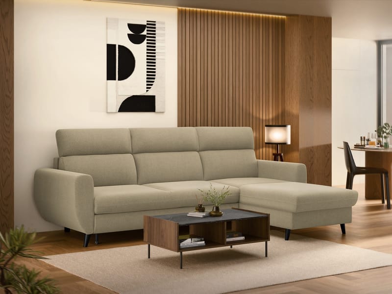Vylon 3-personers sovesofa med chaiselong - Beige - Møbler - Sofaer - Sovesofaer