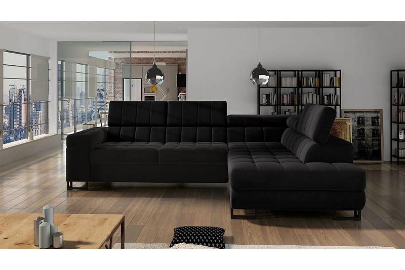 Warwick 3-personers Hjørnesovesofa - velour / sort - Sovesofaer - Velour sofaer