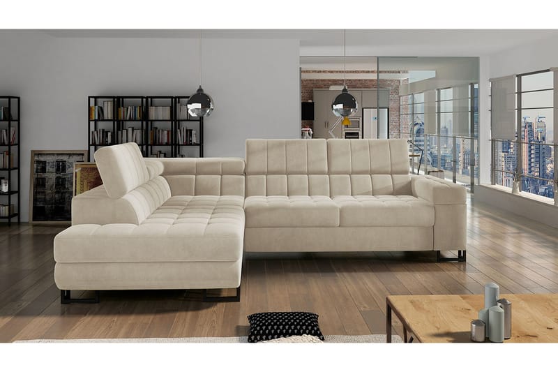 Warwick 3-personers Hjørnesovesofa - velour / Beige - Møbler - Sofaer - Sovesofaer