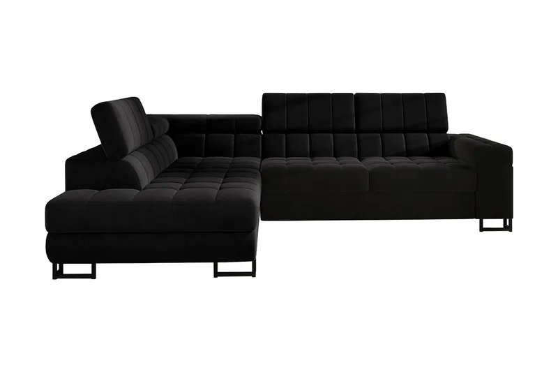 Warwick 3-personers Hjørnesovesofa - velour / sort - Møbler - Sofaer - Sovesofaer