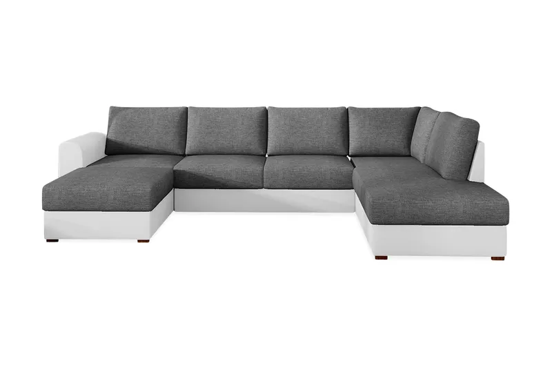 Wilma 6-personers Sovesofa med Chaiselong i Stof med Kunstlæderunderstel, Mellemgrå