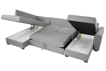 Wilma 6-personers Sovesofa med Chaiselong i Stof med Kunstlæderunderstel - Mellemgrå - Møbler - Sofaer - Sovesofaer