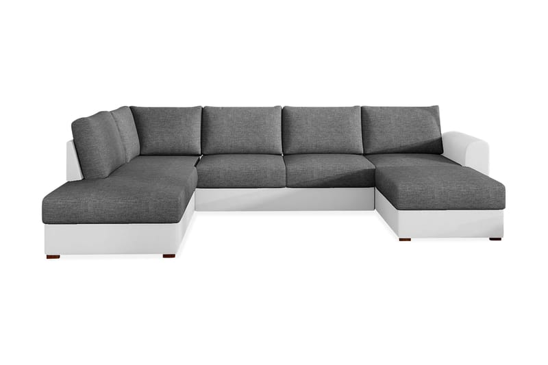 Wilma 6-personers Sovesofa med Chaiselong i Stof med Kunstlæderunderrede, Mellemgrå
