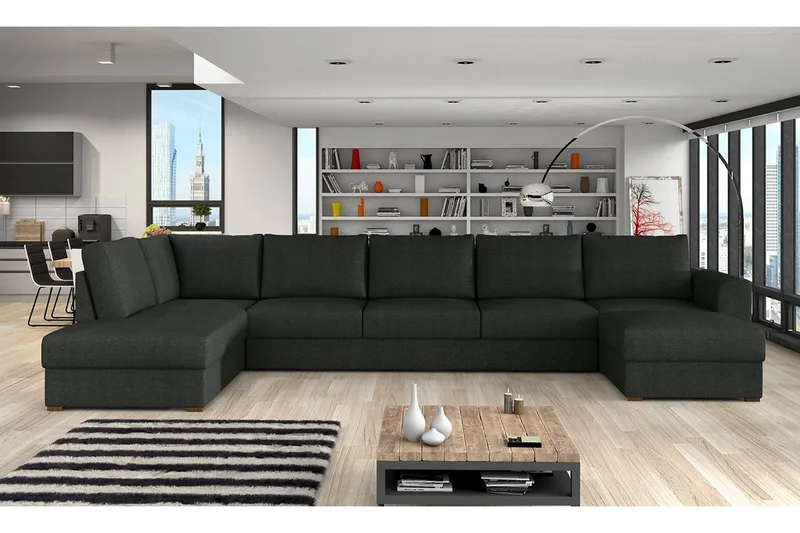 Wilma Sovesofa 141x340 cm med Opbevaring i Stof - Grå - Møbler - Sofaer - Sovesofaer