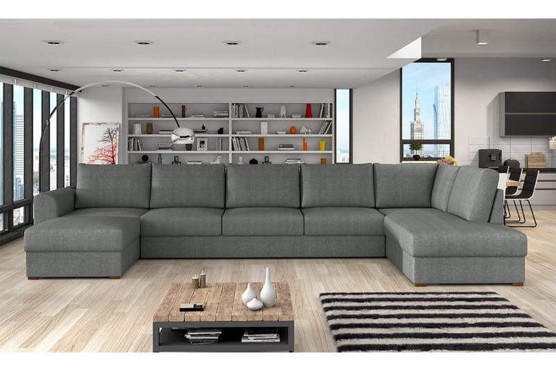 Wilma Sovesofa 141x340 cm med Opbevaring i Stof - Grå - Møbler - Sofaer - Sovesofaer