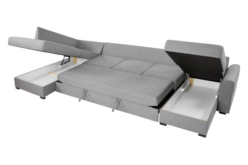 Wilma Sovesofa 141x340 cm med Opbevaring i Stof - Grå - Møbler - Sofaer - Sovesofaer