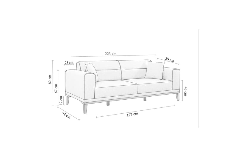 Wyong Sovesofa 3-personers 223x94 cm - Mørkegrå - Møbler - Sofaer - Sovesofaer