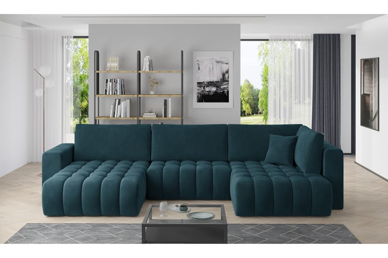 Yorktown U-sovesofa Chaiselong Venstre - Blå - Sovesofaer - Sovesofa chaiselong - Velour sofaer