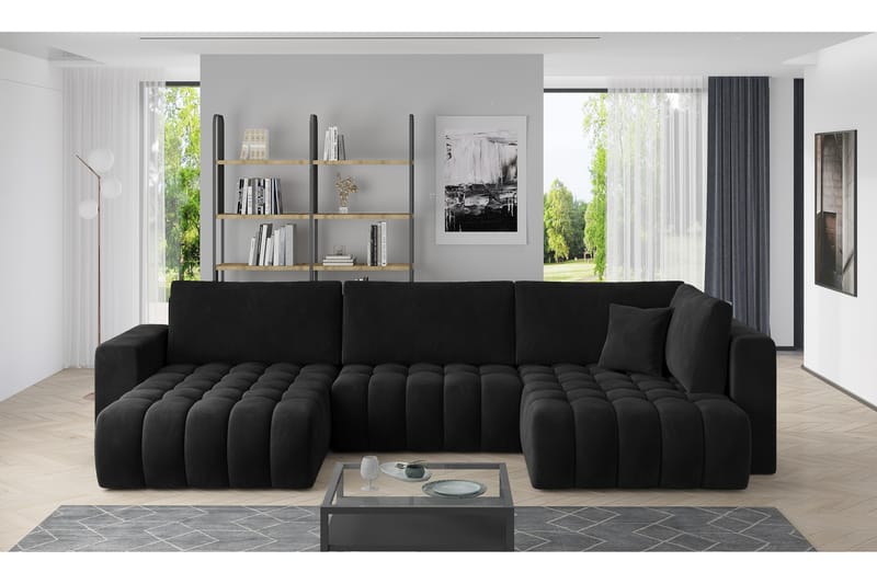 Yorktown U-sovesofa Chaiselong Venstre - Sort - Sovesofaer - Sovesofa chaiselong - Velour sofaer