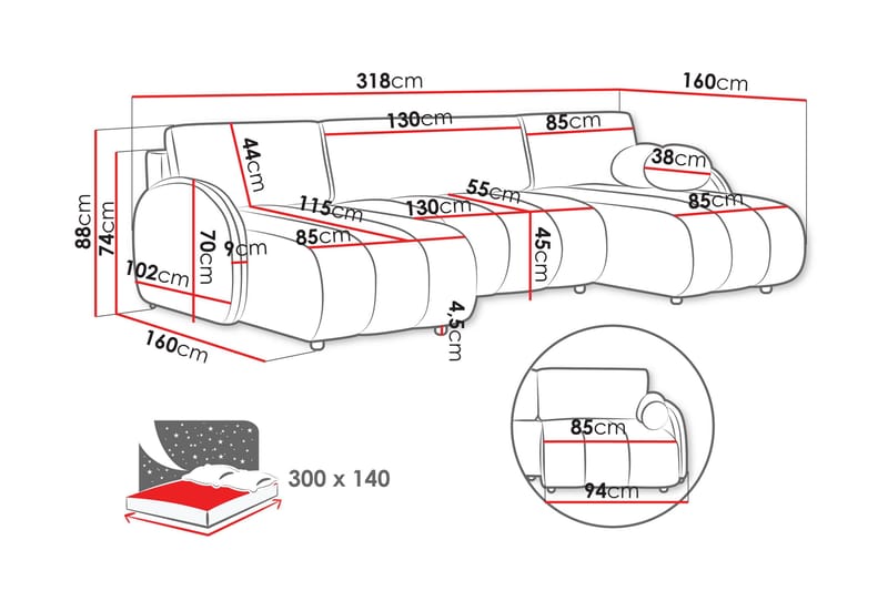 Zarania Sovesofa Dobbelt Divan 3-Personers - Grå - Møbler - Sofaer - Sovesofaer