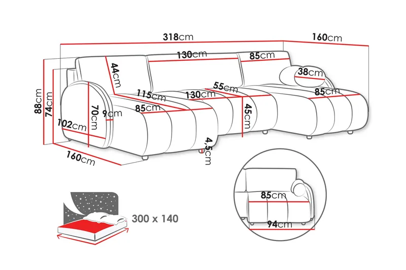 Zarania Sovesofa Dobbelt Divan 3-Personers - Grå - Møbler - Sofaer - Sovesofaer