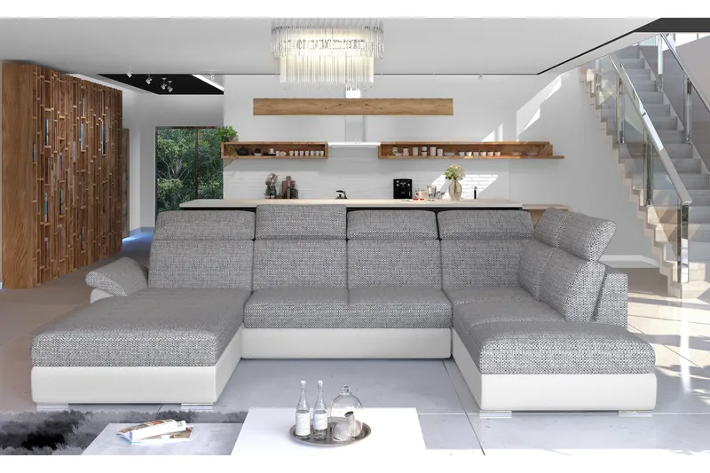 Zoana sovesofa med dobbelt sofa, Grå / hvid