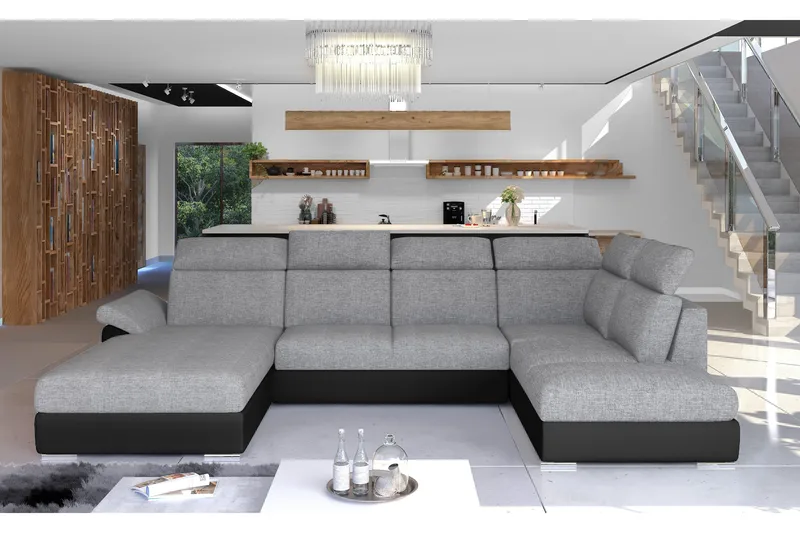 Zoana sovesofa med dobbelt sofa, Grå / Sort