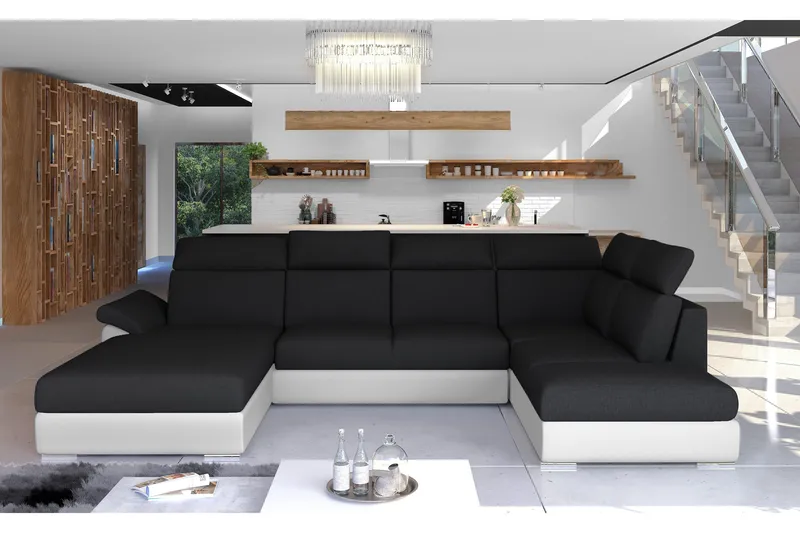 Zoana sovesofa med dobbelt sofa, Sort / hvid