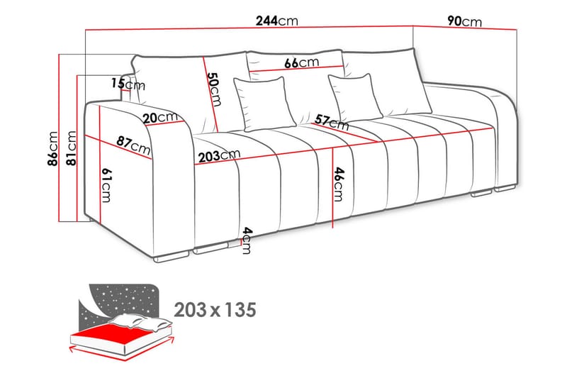 Zulueta 3-personers sofa - Lyserød - Møbler - Sofaer - Sovesofaer