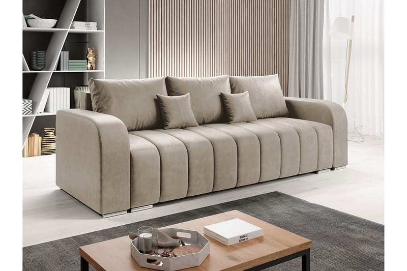 Zulueta 3-personers sofa - Beige - Sovesofaer - 3 personers sovesofa - Velour sofaer