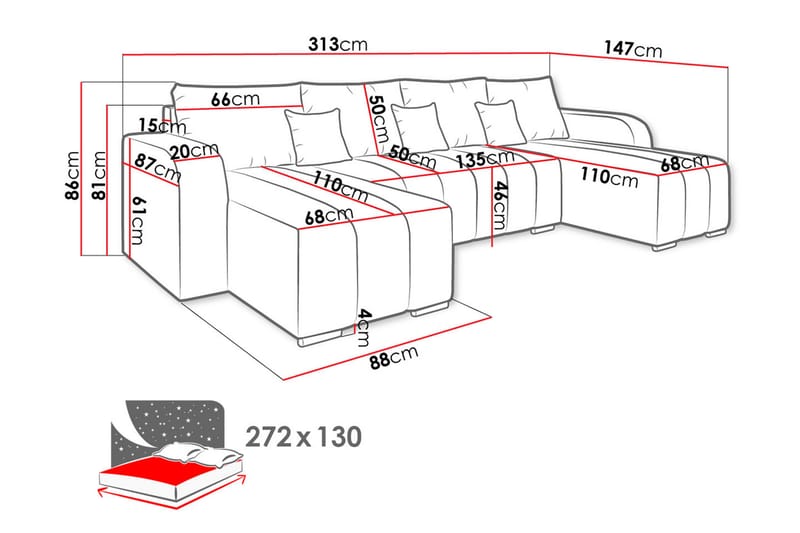 Zulueta 3-personers hjørnesofa - Brun - Sovesofaer - Velour sofaer - U sovesofa - Sovesofa chaiselong