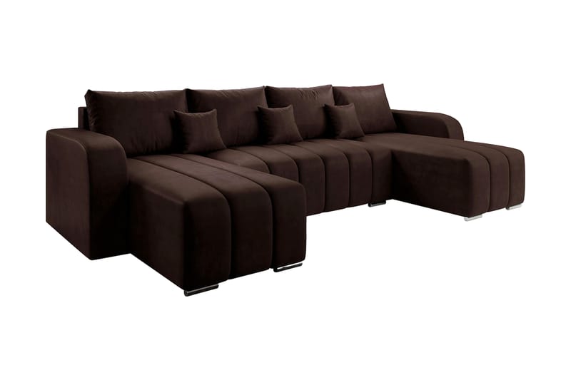 Zulueta 3-personers hjørnesofa - Brun - Sovesofaer - Velour sofaer - U sovesofa - Sovesofa chaiselong