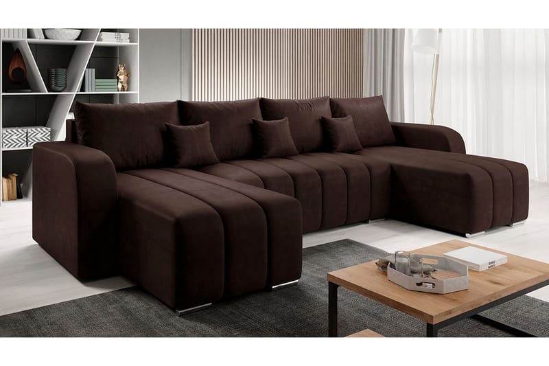 Zulueta 3-personers hjørnesofa - Brun - Sovesofaer - Velour sofaer - U sovesofa - Sovesofa chaiselong