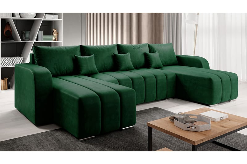 Zulueta 3-personers hjørnesofa - Grøn - Sovesofaer - Velour sofaer - U sovesofa - Sovesofa chaiselong