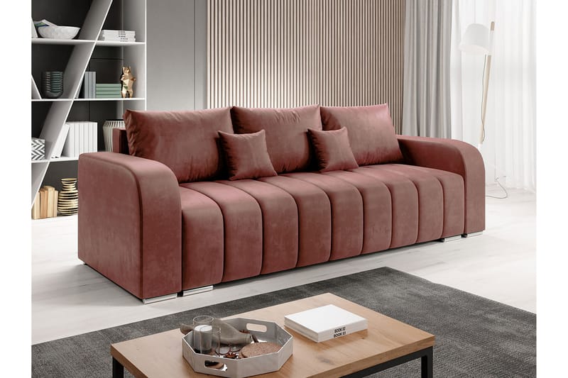 Zulueta 3-personers sofa - Lyserød - Sovesofaer - 3 personers sovesofa - Velour sofaer