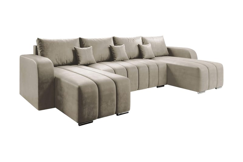 Zulueta 3-personers hjørnesofa - Beige - Sovesofaer - Velour sofaer - U sovesofa - Sovesofa chaiselong